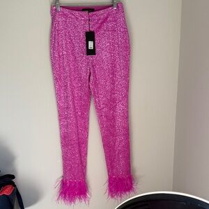 Fashion Nova Pink Feather Trim Pants